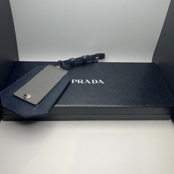 Prada Navy & Grey Saffiano Leather Luggage Tag - Preowned - Picture 1 of 9